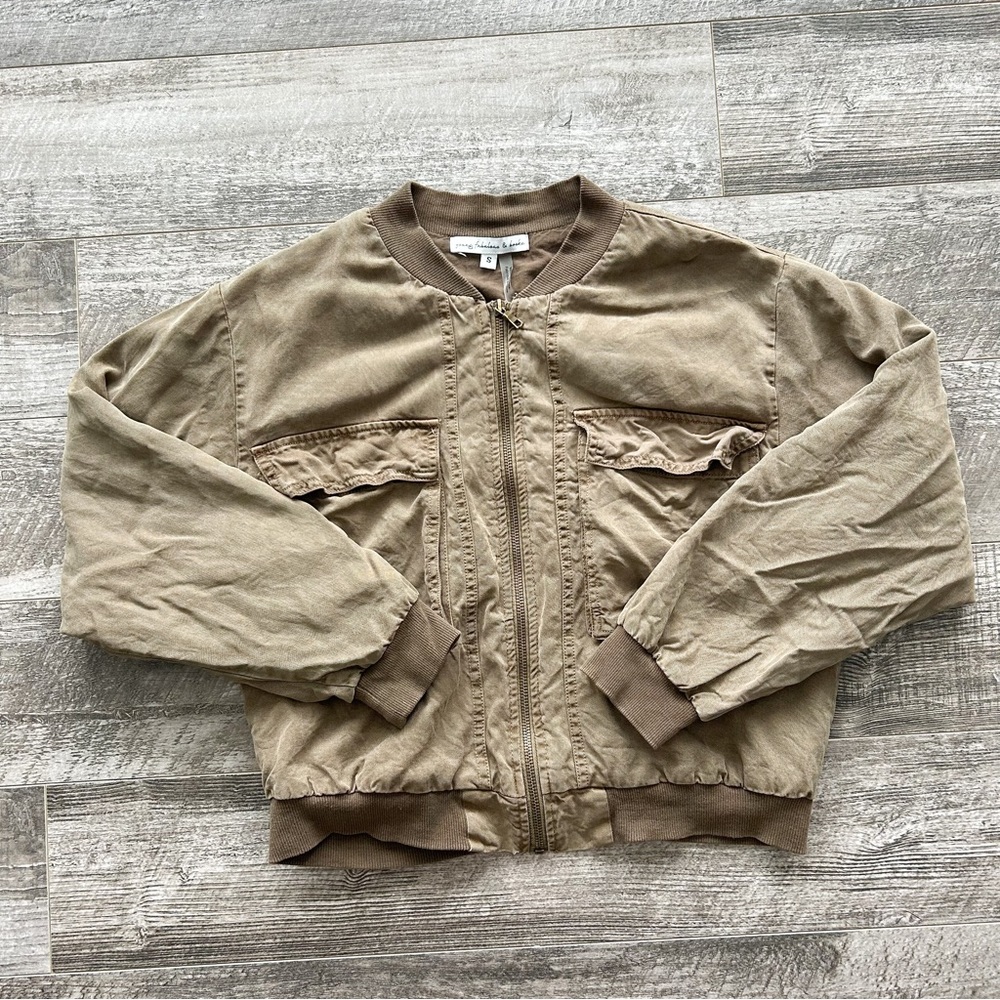 Young Fabulous & Broke Army Green Cropped Bomber Jacket
